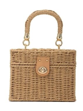 Woven Straw Top-Handle Bag in Natural Tan